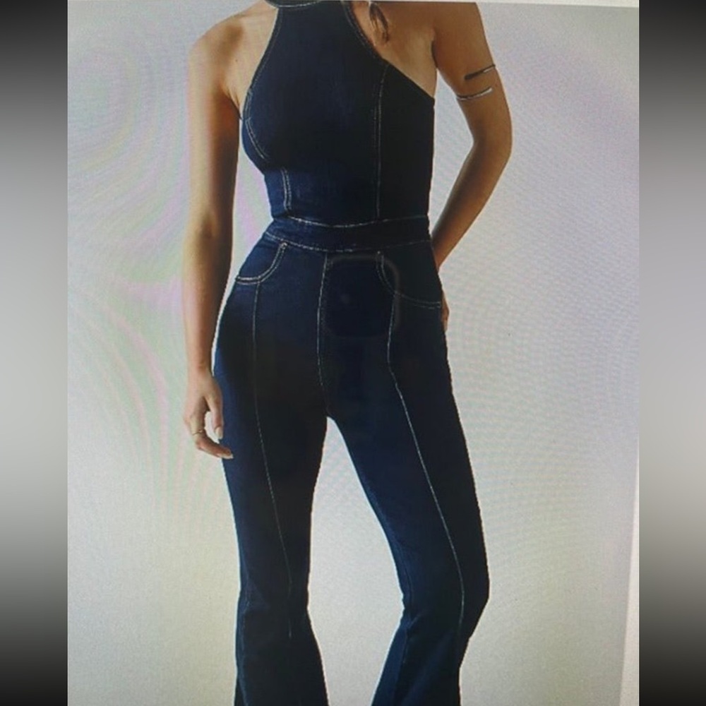 We The Free Dark Blue Denim Jumpsuit.  WE THE FREE CURVY